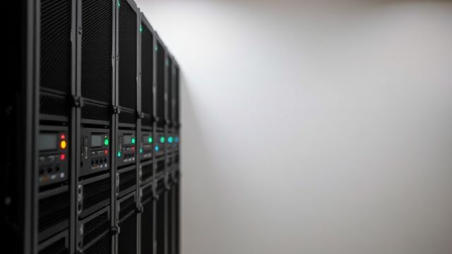 A small home server rack with status lights